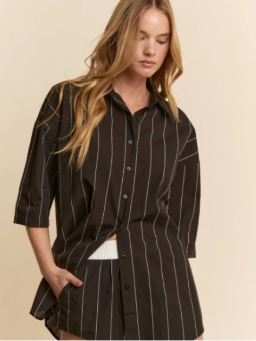 Mod Ref Navy Button-Down Shirt with White Pinstripes